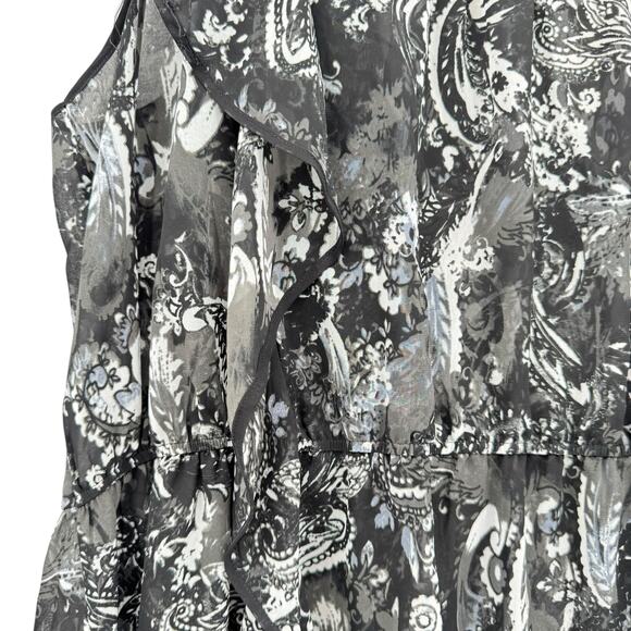 Lane Bryant Black & White Mixed Paisley Print Ruffle Sleeve Sheer Chiffon Blouse - Picture 6 of 11